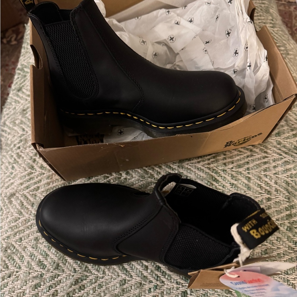 Dr. Martens Black Ankle Boots with Yellow Stitching